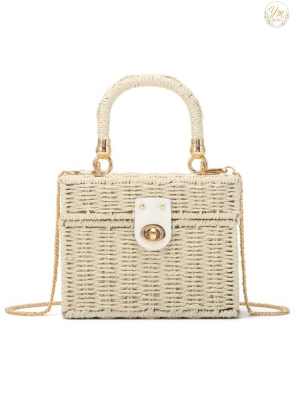 Handwoven Rattan Square Crossbody Bag Woven Straw Basket Purse Beach Tote